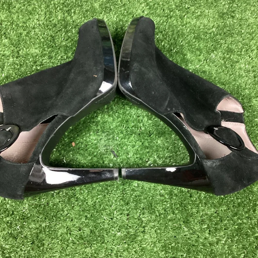 Westies Black Suede Leather Platform Heel Booties 9.5